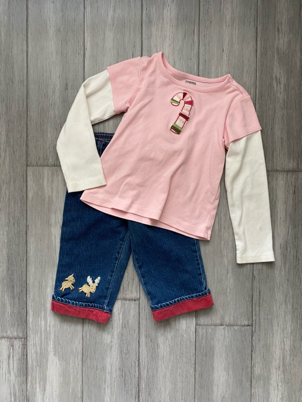 Gymboree Girls Kids Cotton Bundle Candy Cane and Reindeer Jeans Pink